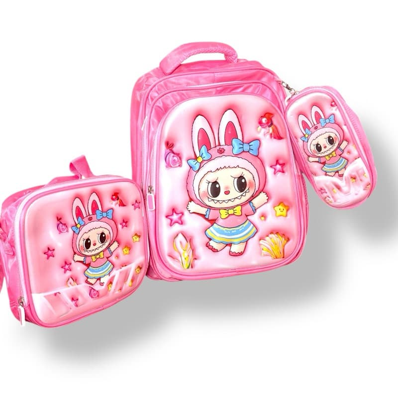 Kit Mochila Escolar Infantil Kit mochila grande Costas Lancheira Térmica e Estojo 3D