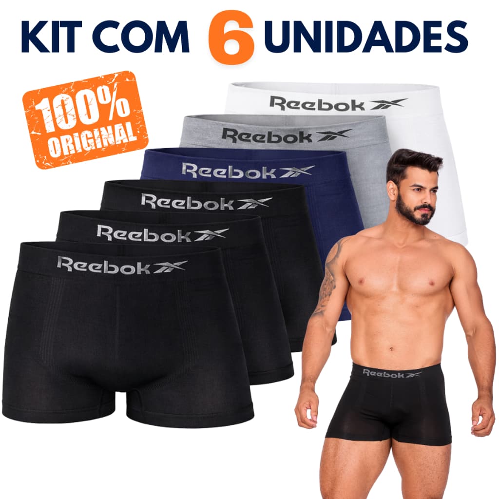 Kit 6 Cuecas Boxer Masculinas Reebok Sem Costura Microfibra Premium Conforto