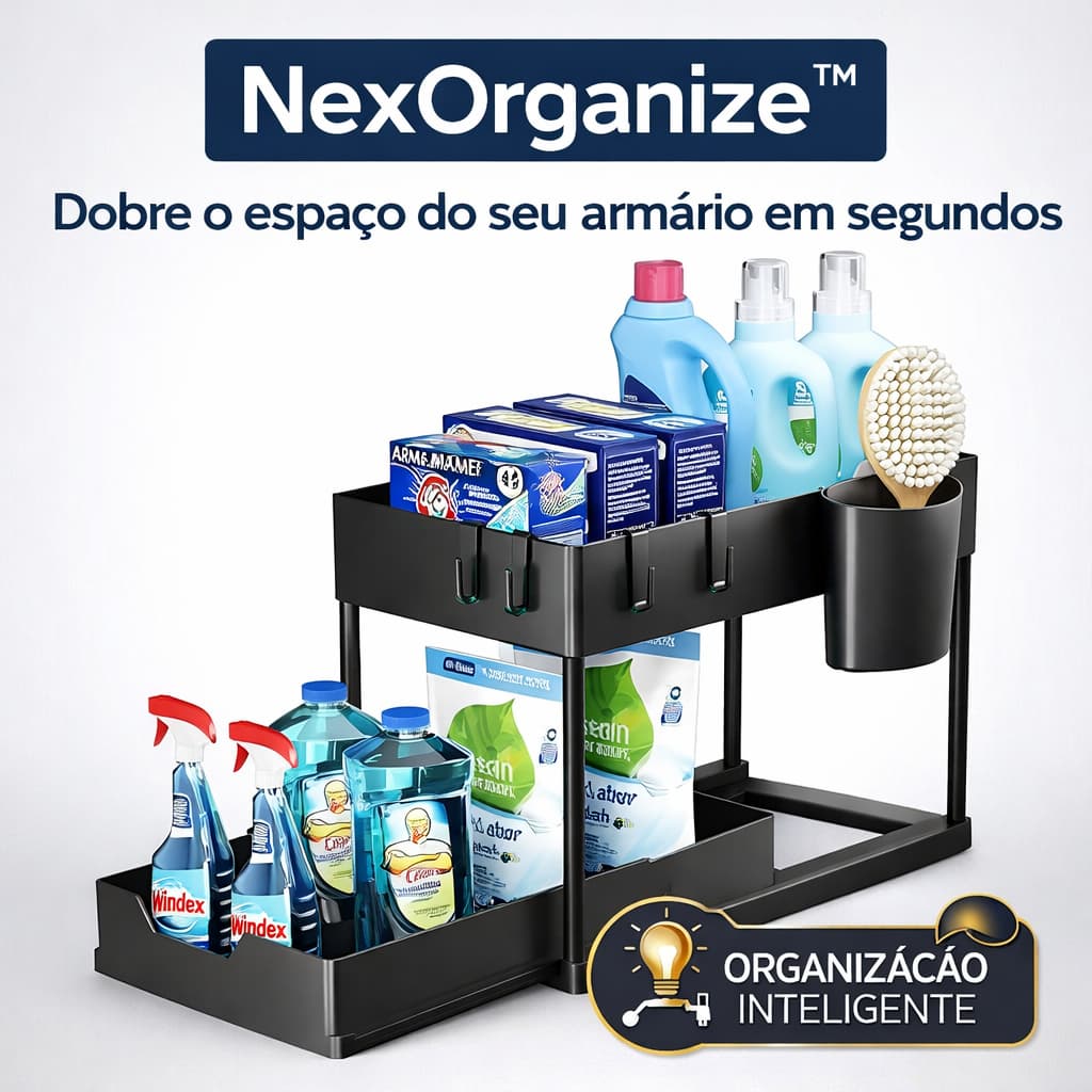 Organizador de Armário 2 Níveis com Bandeja Deslizante NexOrganize™ Multiuso Cozinha Banheiro