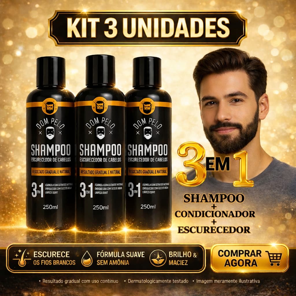 Kit 3 Unidades - Shampoo Escurecedor de Cabelo Dom Pelo 3 em 1 (250ml)
