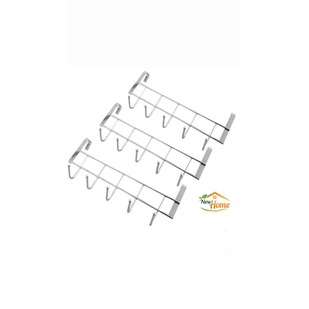 Cabideiro Suporte para Porta de Armários de Cozinha e Lavanderia em Metal com 5 Ganchos