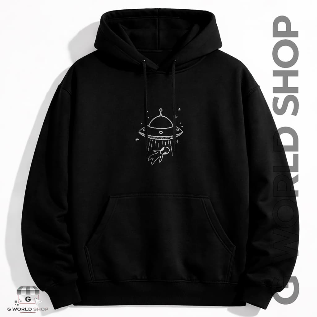 Moletom Com Capuz Unissex Disco Voador Espaço Nave ET Abduzido Marciano Alienígena Blusa de Frio Canguru Adulto Infantil