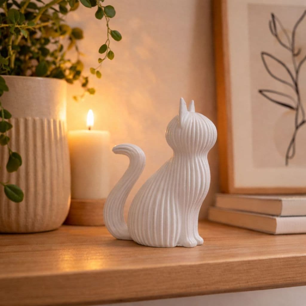 Estatueta Gato Textura Relevo  Decorativa