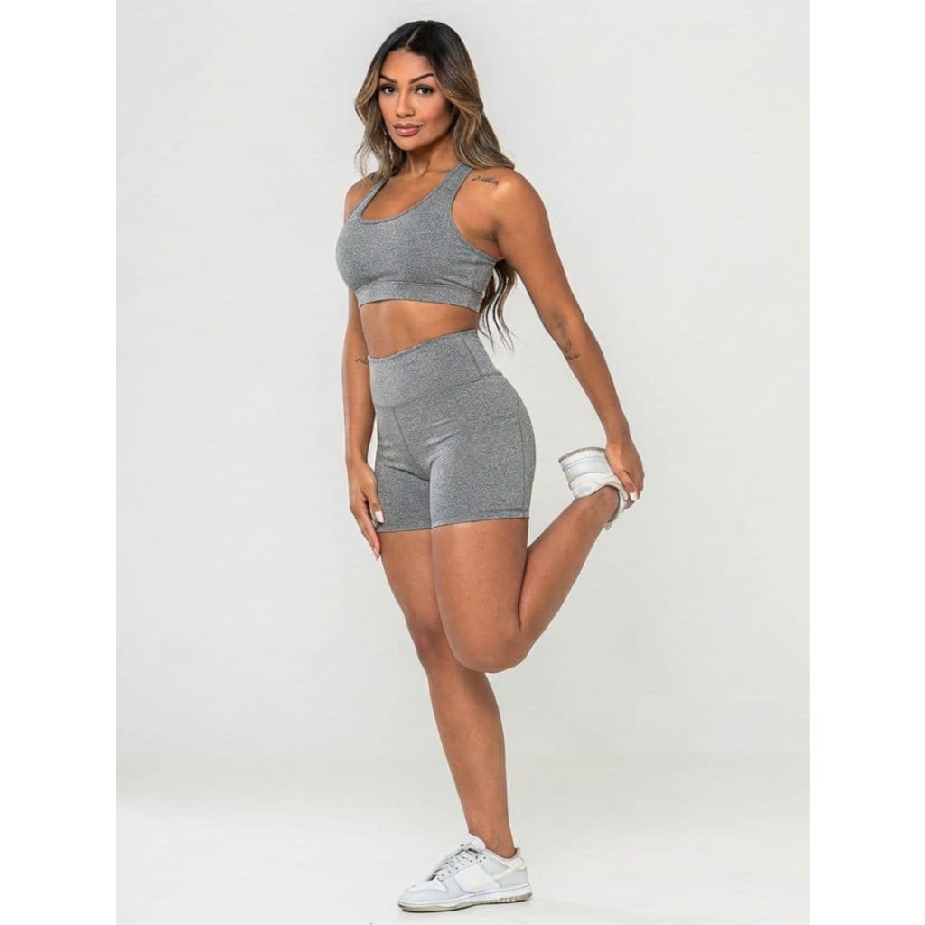Conjunto Feminino Virginia Top e Short com Bolso Academia Cintura Alta Treino Crossfit Beach Tennis Sem Transparência