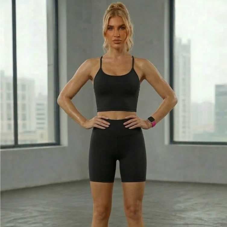 Conjunto Fitness Feminino Academia Suplex Top + Short Cintura Alta