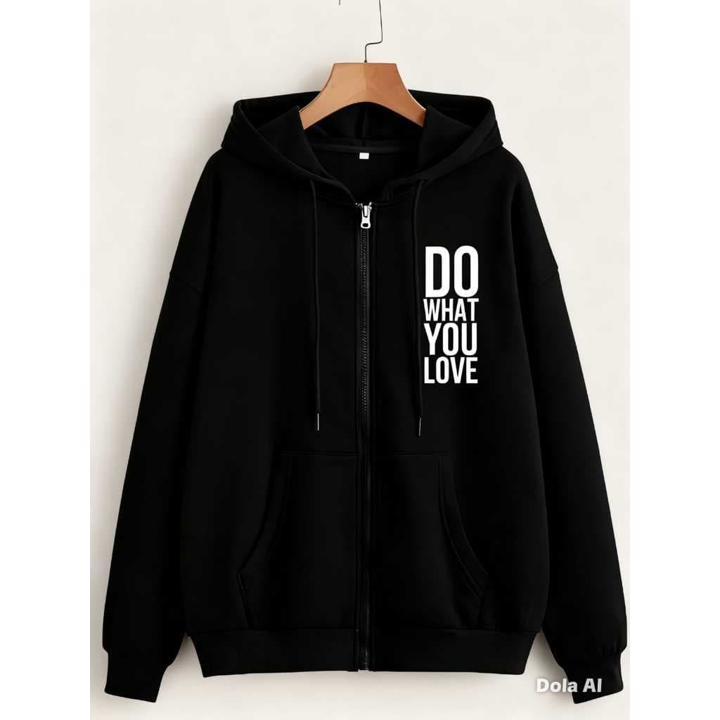 Moletom Flanelado Com Zíper Do What You Love Blusa de Frio Feminina Masculina Aesthetic Canguru