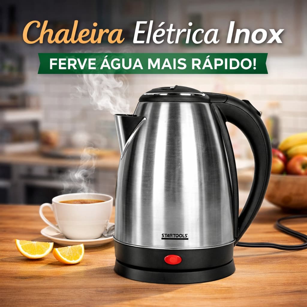 Chaleira Elétrica de Inox 2 Litros Jarra Inox com Aquecimento Rápido 127v 220v