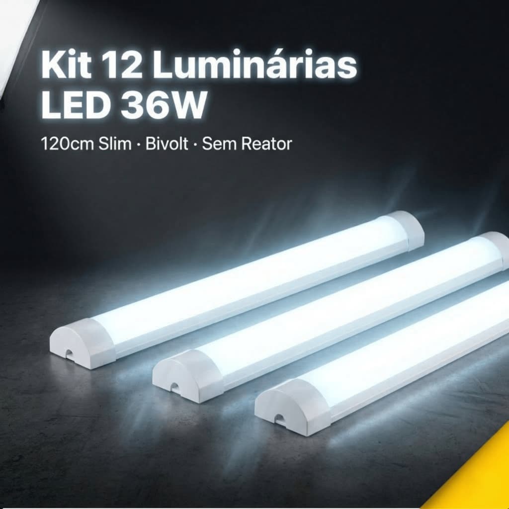 Kit 12 Luminárias LED Galaxy Led 36W Bivolt Branco Frio 6500K Slim Sobrepor Teto Comércio Casa