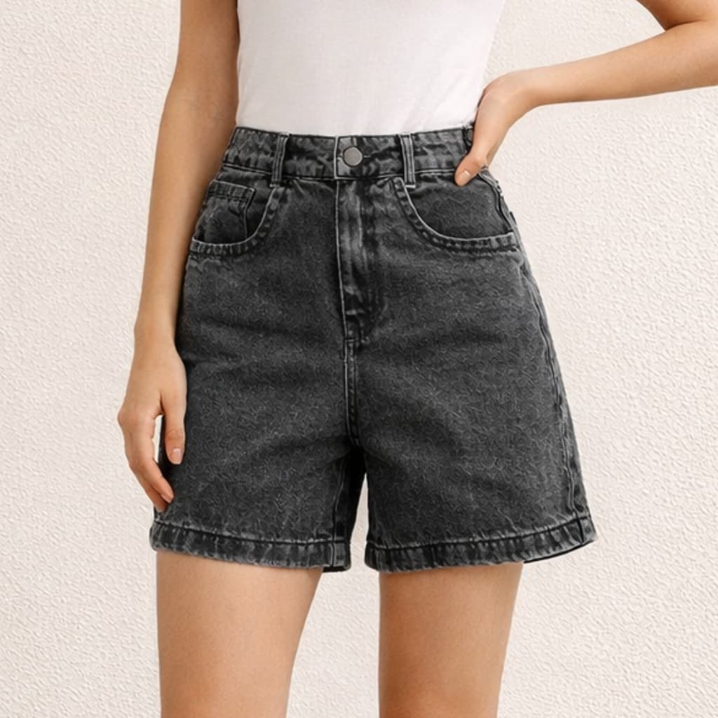 Bermuda Short Jeans Feminino Preto Estonado Confort Premium