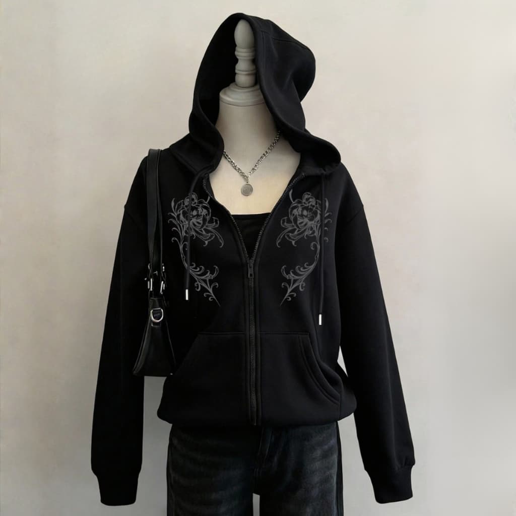 Blusa De Frio Casaco Moletom Com Zíper E Bolso Estampa Dark Unissex E-girl