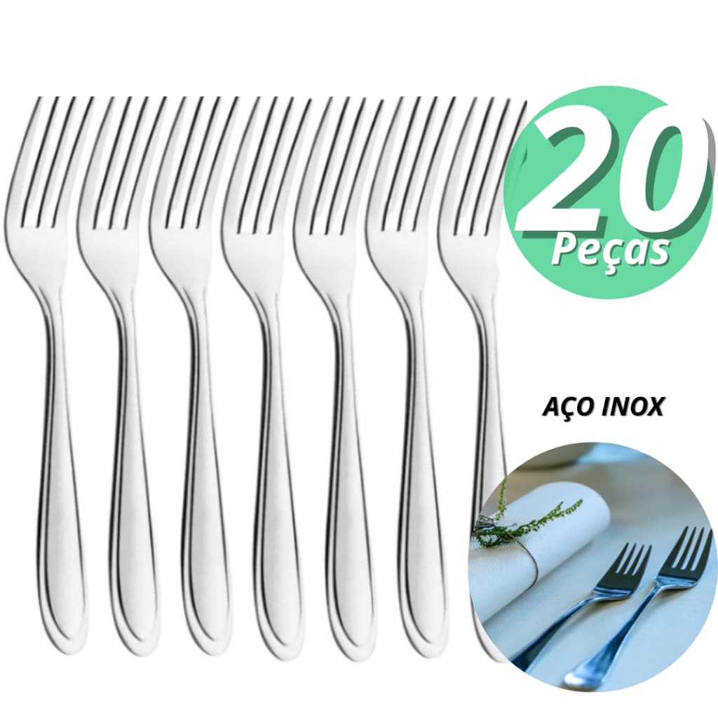 Kit 20 Garfos Grande Refeição Mesa Talher de Cozinha Garfo Inox
