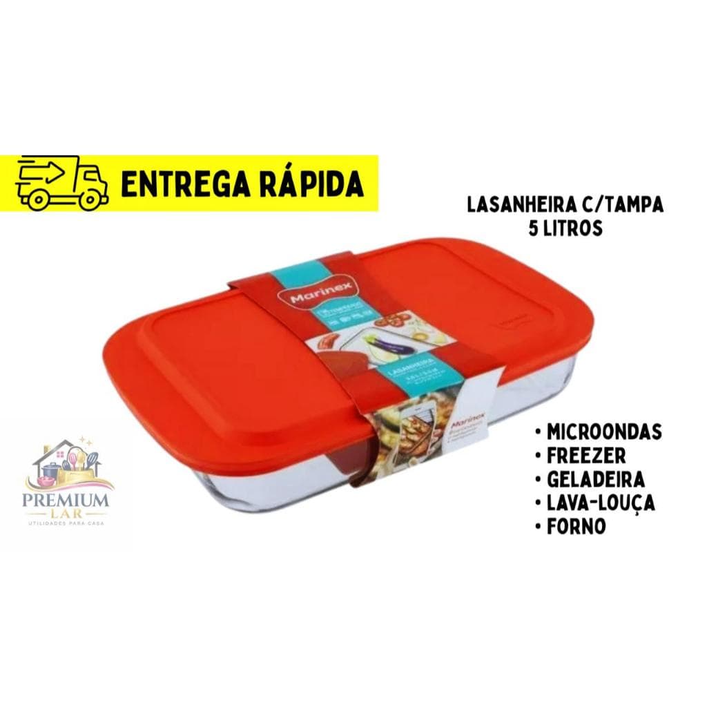 Assadeira Lasanheira de Vidro Marinex 5L - Resistente e Versátil com Tampa