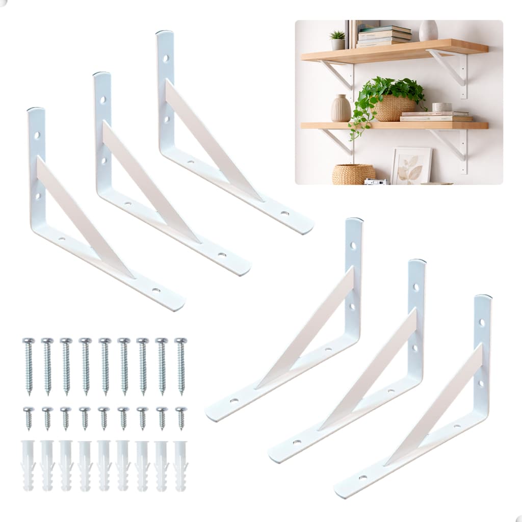 Kit 6 Mão Francesa suporte cantoneira aço para prateleira 15cm 20cm 25cm 30cm 40cm 50cm Branco Preto