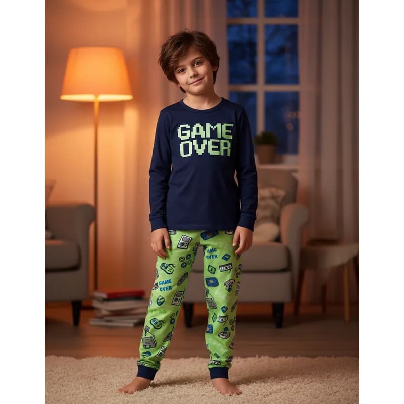 PIJAMA INFANTIL MASCULINO GAME OVER COM PUNHO