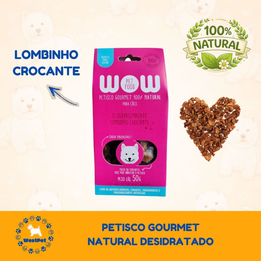 Petisco Natural Para Cachorro Wow Lombinho Crocante Desidratado 50g Sem Conservantes