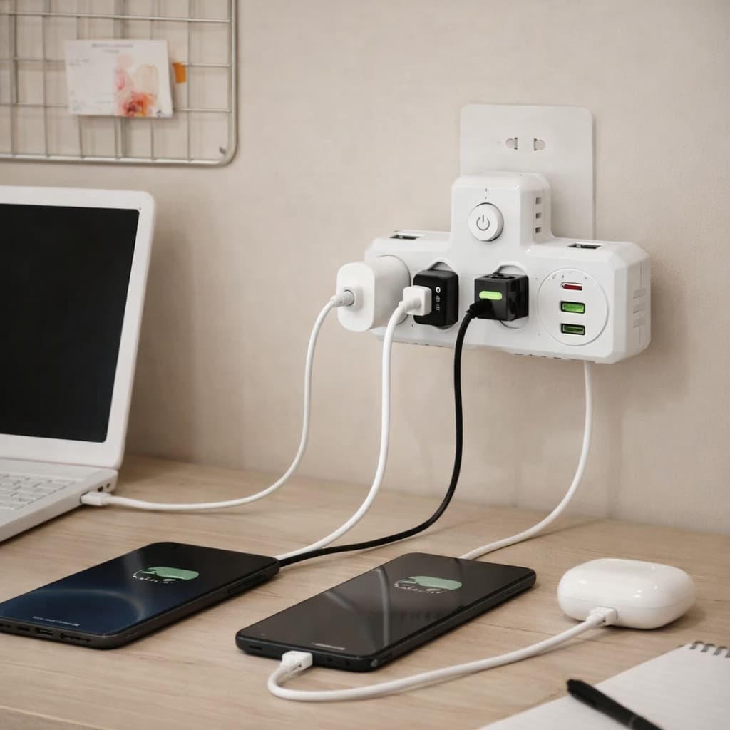 Adaptador Tomada Benjamin T com USB e USB-C 3 Tomadas Bivolt Extensão 2m com Botão