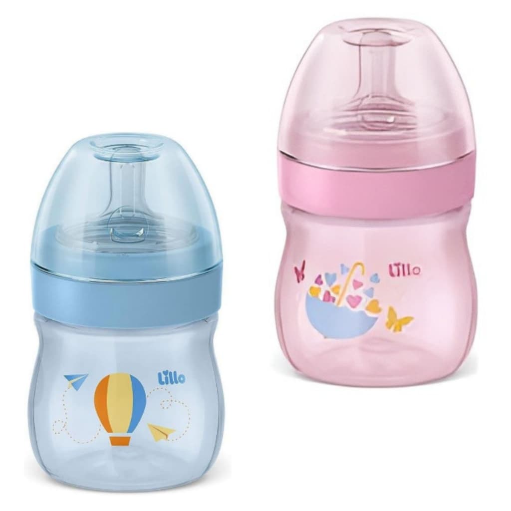Mamadeira Super Evolution Primeiros Passos Lillo Bico Redondo Silicone 0-6M Tampa Antivazamento150mL