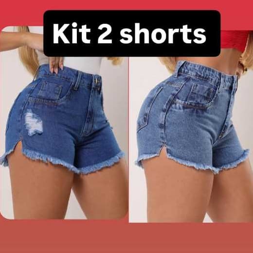 Short Jeans Feminino Cintura Alta Modeladora Azul Marmorizado 100% Algodão Desfiado