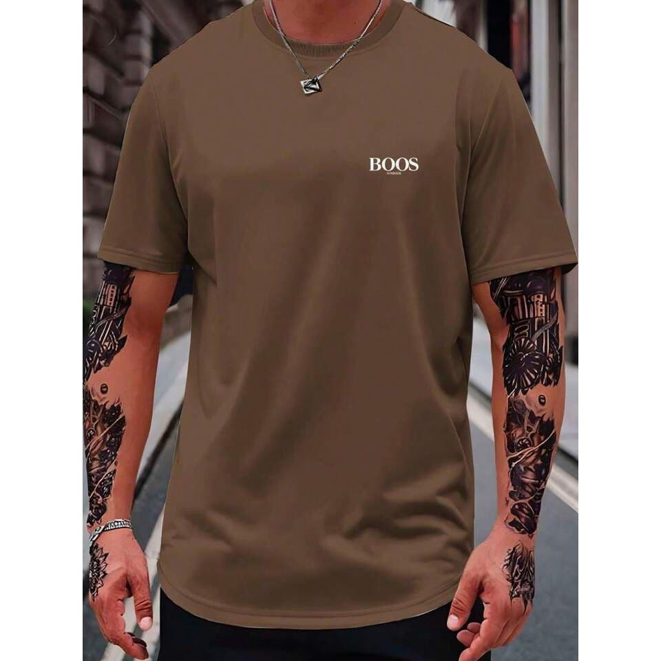 Camiseta Básica Masculina de Algodão - 100% Algodão, Gola Redonda, Leve Elasticidade,Camiseta Casual de Verão com Estamp