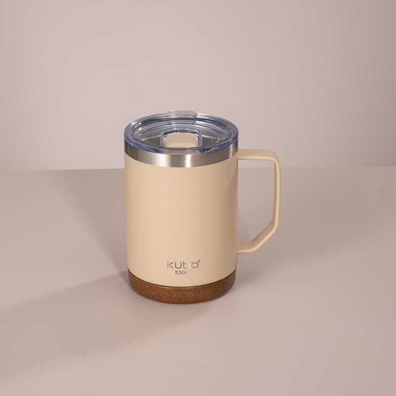 Caneca Térmica Bege Com Tampa Alça Café 530ml Personalizada Conservação 6hr Quente 3hr Gelado
