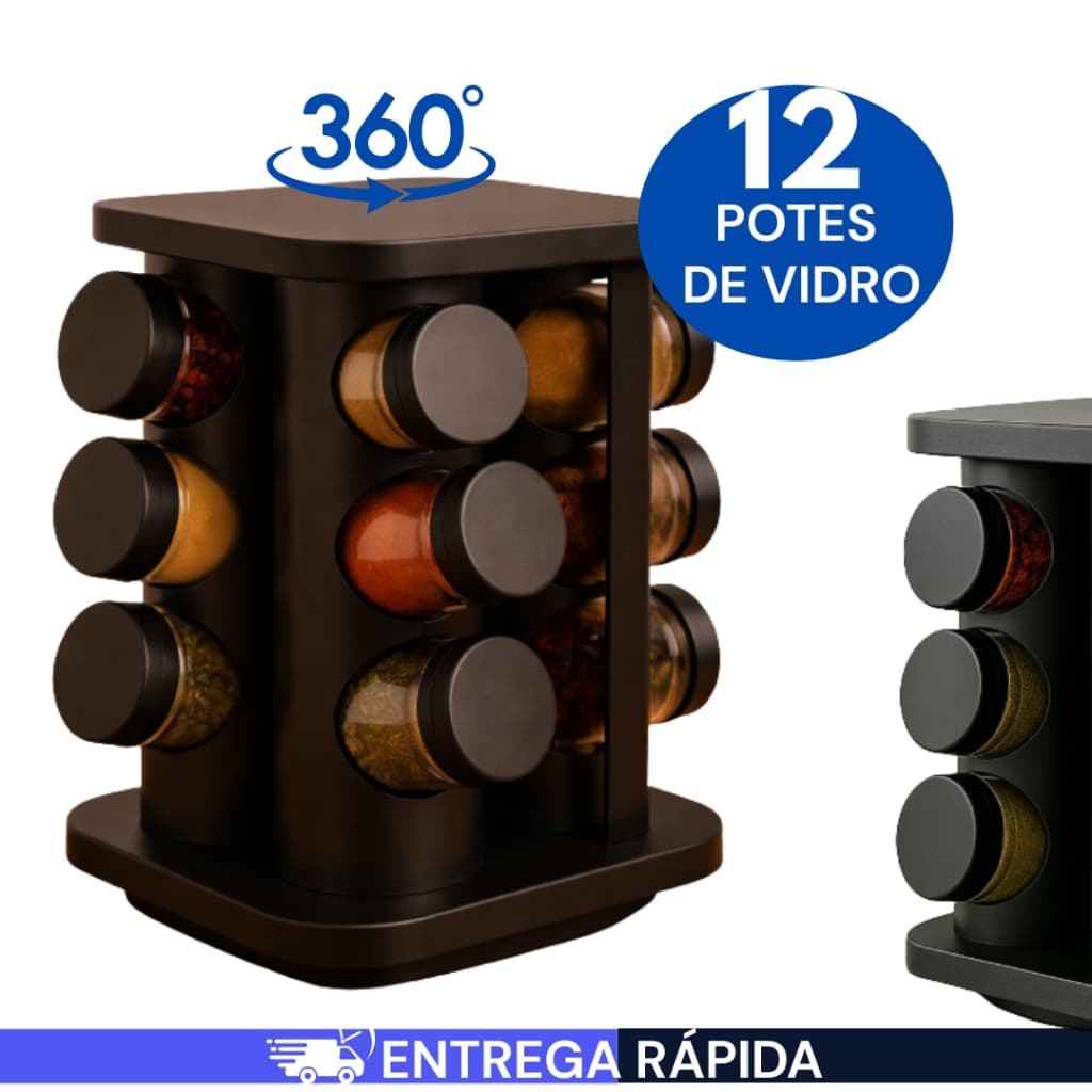Porta Temperos Profissional Giratório 12 Potes Vidro Tampa Dosadora Condimentos PROMOÇÃO LIMITADA