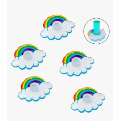 Kit 5 Porta Copo Boia Formato Nuvem Arco-íris Piscina Festa Colorido