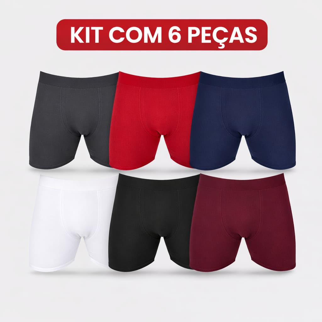 Kit/6 Cuecas Boxer long Adulto Poliamida Microfibra Malha Fria Masculina Não Enrola