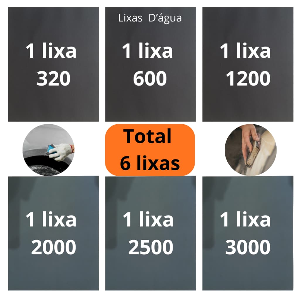 Lixa 320 600 1200 2000 2500 3000 Kit 1 /2/ 3 folhas Grana água Polimento Lixamento Plástico Pintura
