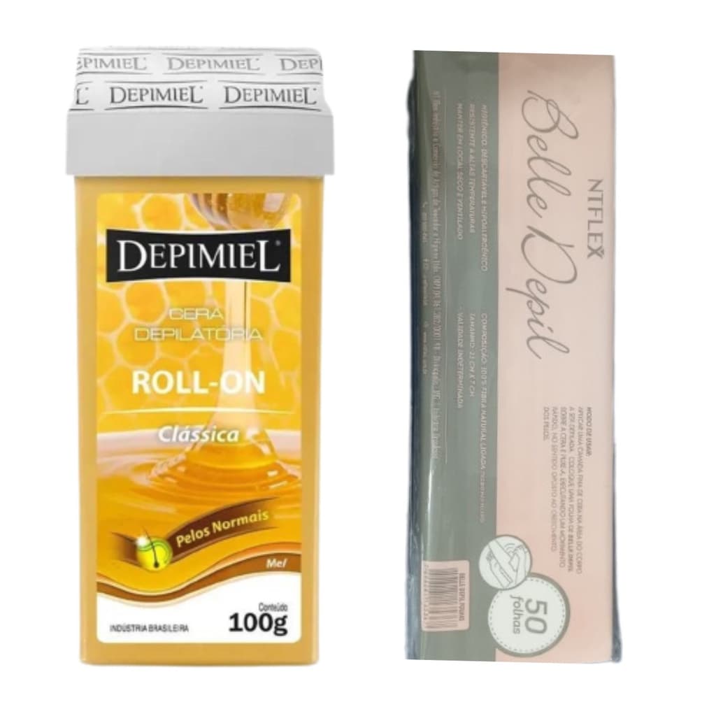 Kit Cera Quente Depimiel Roll-On Mel 100g + Lenço Depilatório 50unid