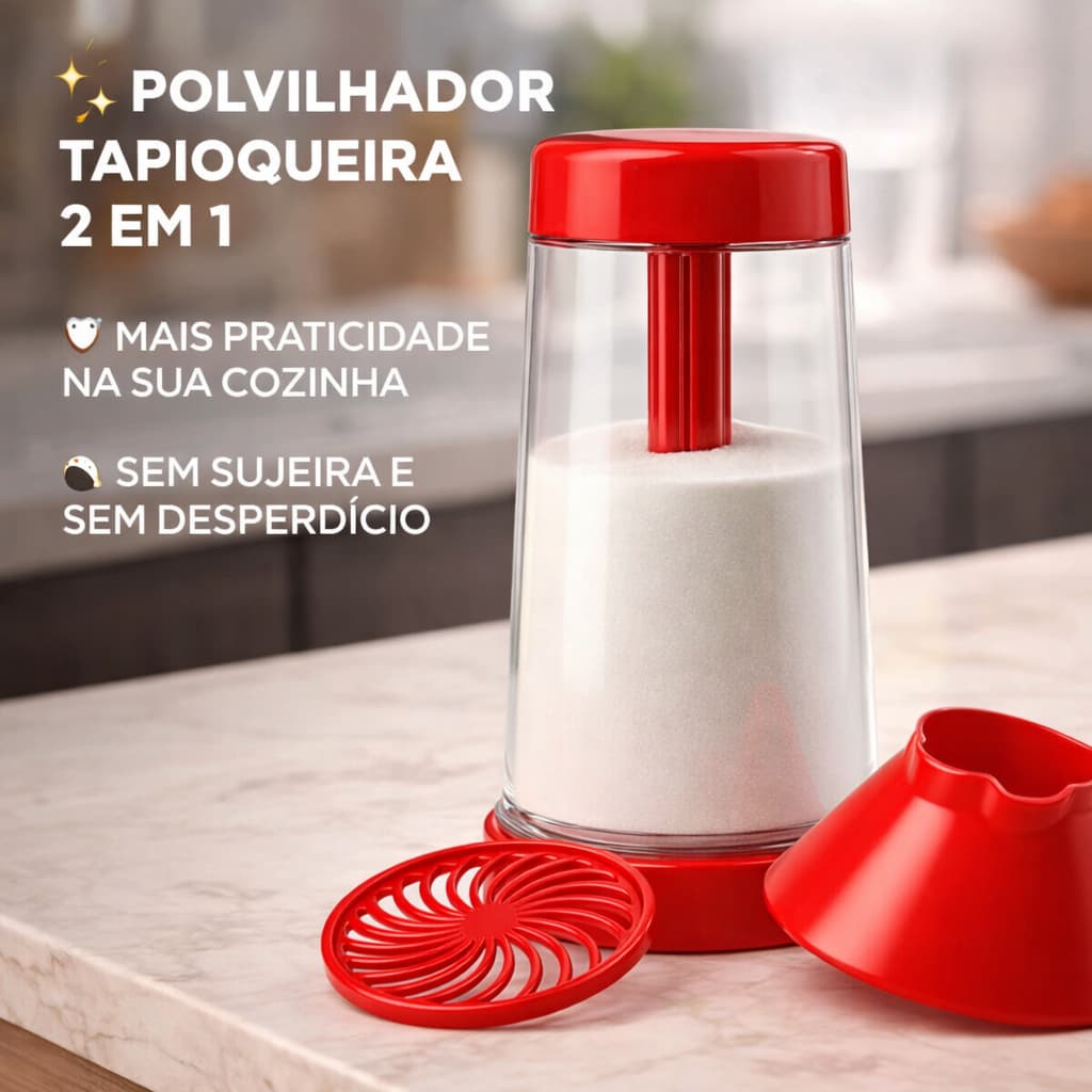 Tapioqueira Prática 2 em 1 Peneira  Armazenador Tapioca Sem Sujeira na Cozinha