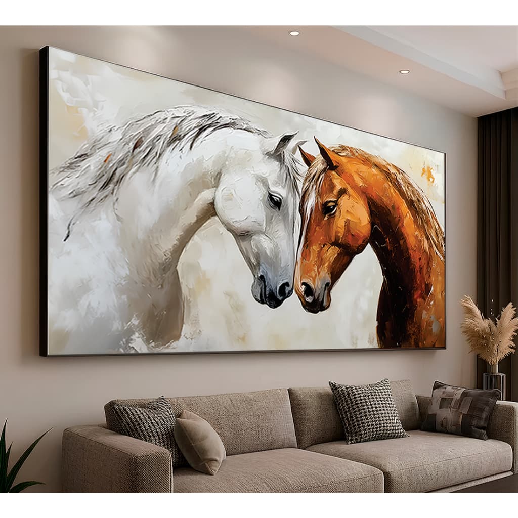 Quadro Decorativo Cavalo e Égua Casal Namorados Amor Paixão Para Quarto Sala Escritório