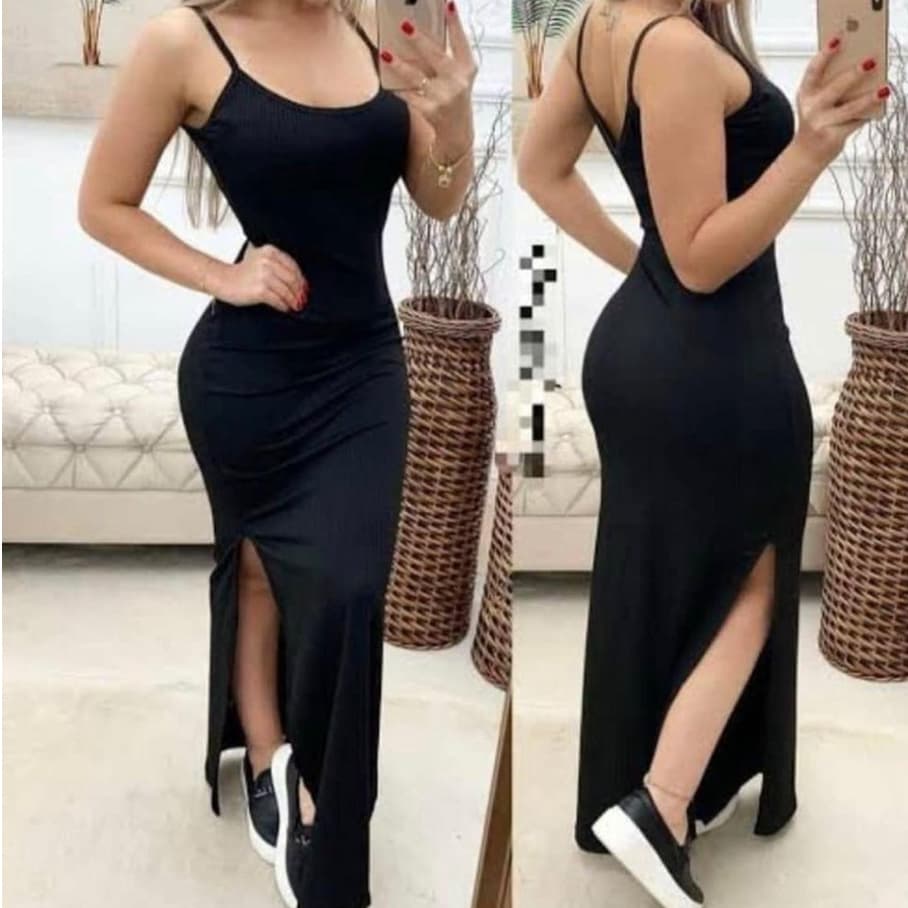 Vestido longo de alcinha  - canelado - tubinho