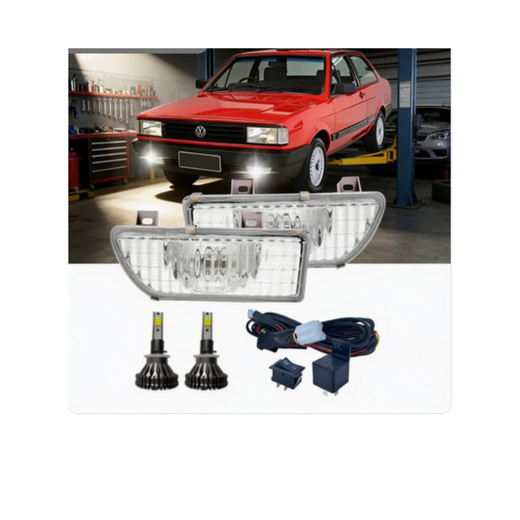 Kit Farol Milha FAROLETE Gol Parati Saveiro Voyage G1 1987 1994 COM  Led + FAROL LENTE DE VIDRO RAIADADescrição  KIT FAR
