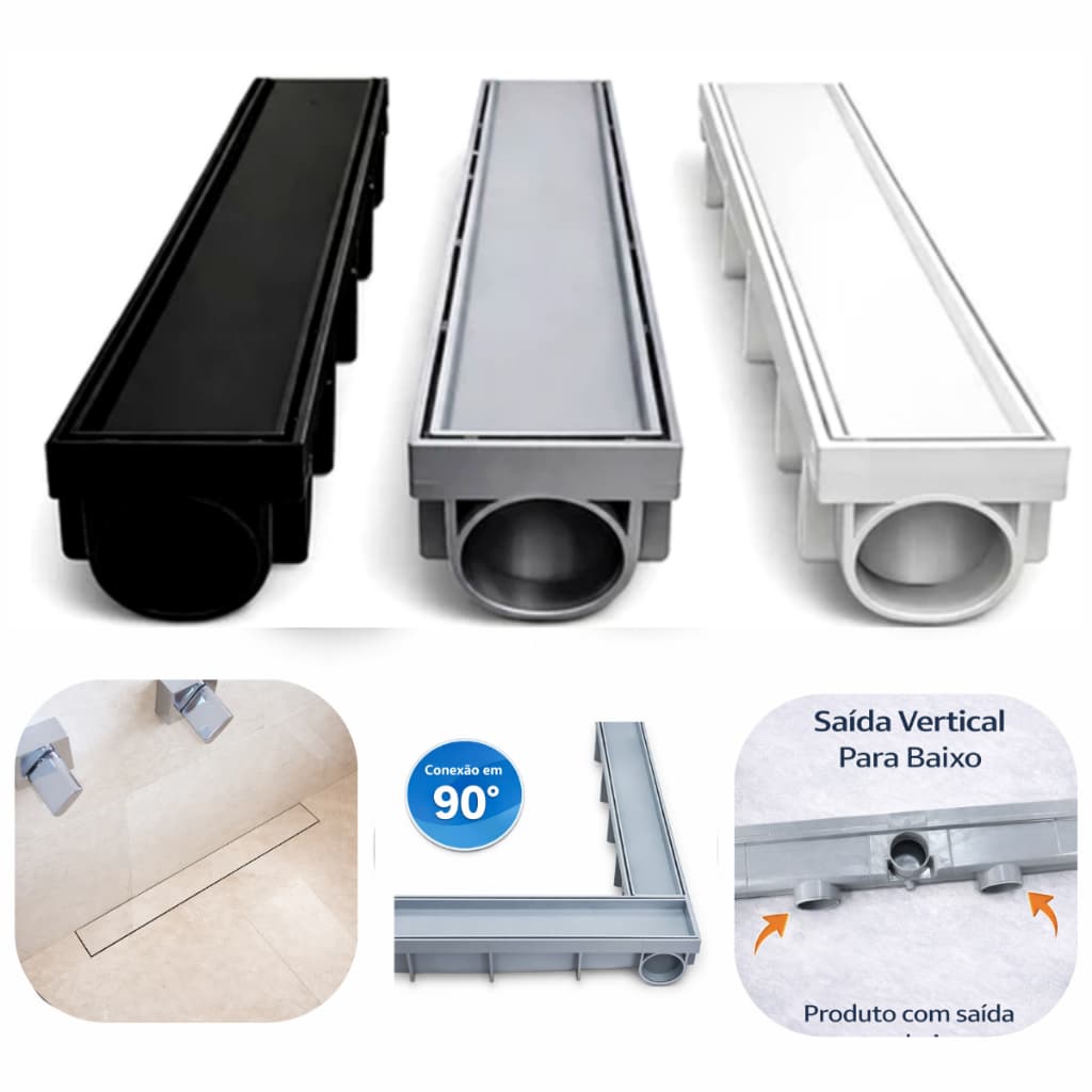 Ralo Linear Oculto 6x100 Invisível para Banheiro Sifonado Saída Para Baixo Anti-Odor Piso Premium