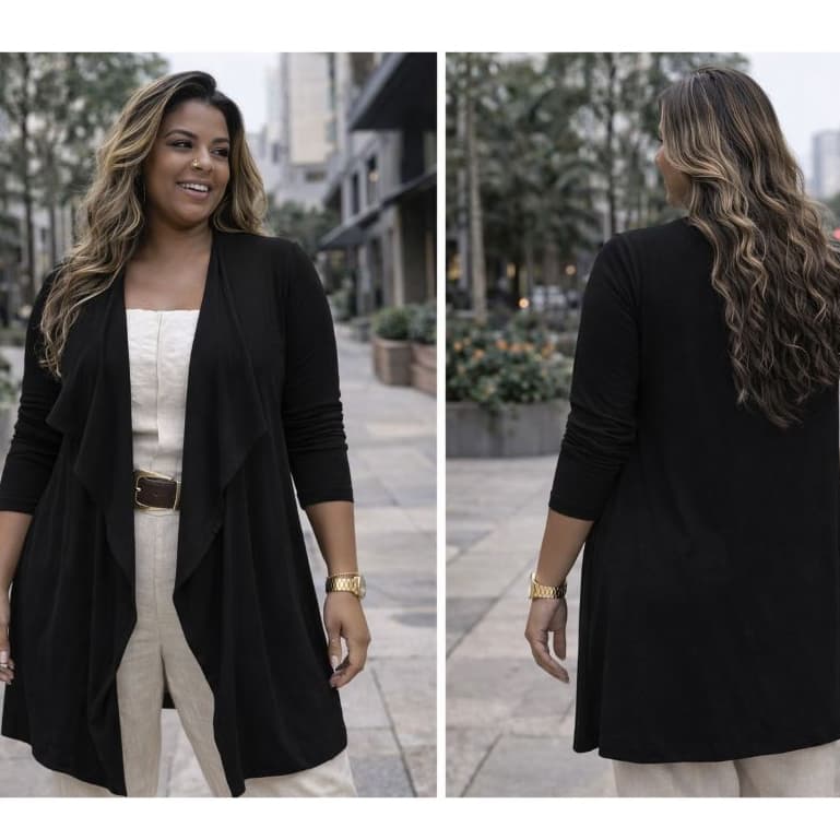 Cardigã Kimono Feminino Plus Size – Malha Viscolycra Tamanho: G/GG – Veste do 44 ao 52-BLUSA DE FRIO