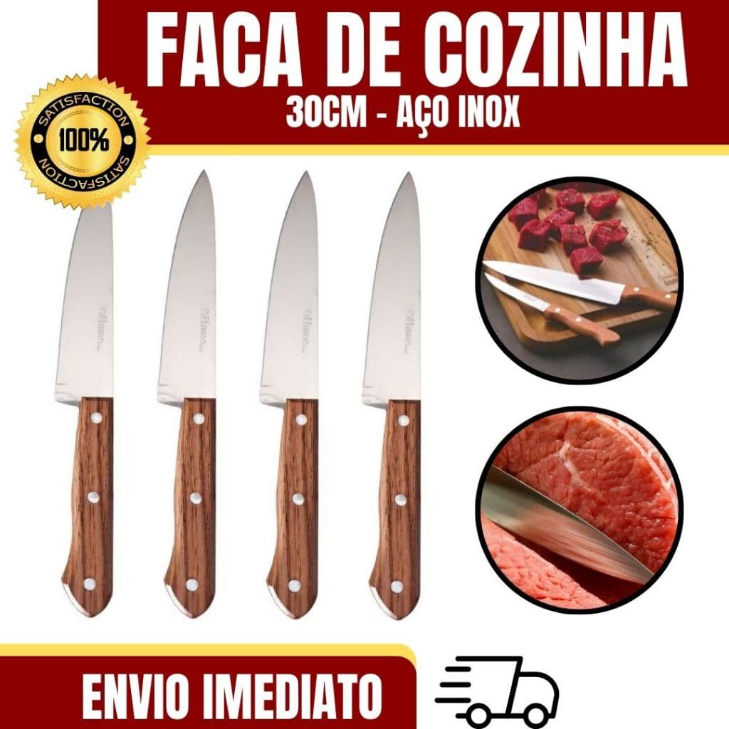 Faca de Cozinha Inox 7” Polegadas Profissional com Cabo de Madeira Corte Preciso 30cm Peixera