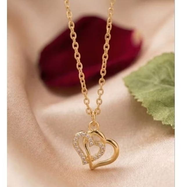colar dourado 2 coração brilhante | feminino