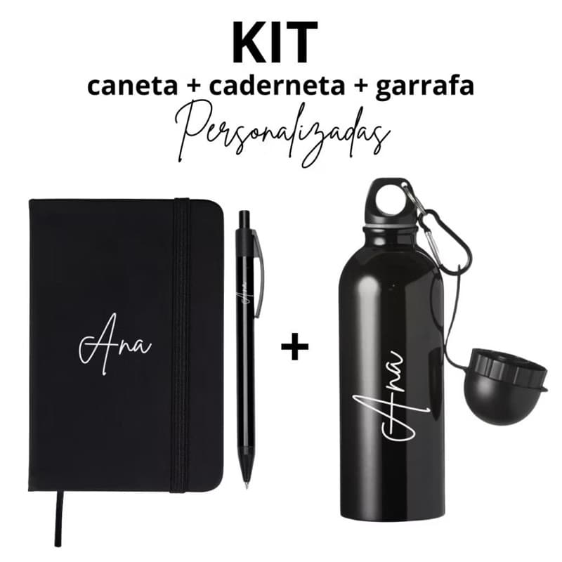 KIT BRINDE PERSONALIZADO GARRAFA 500ML + CADERNETA + CANETA PRESENTE EMPRESARIAL CORPORATIVO