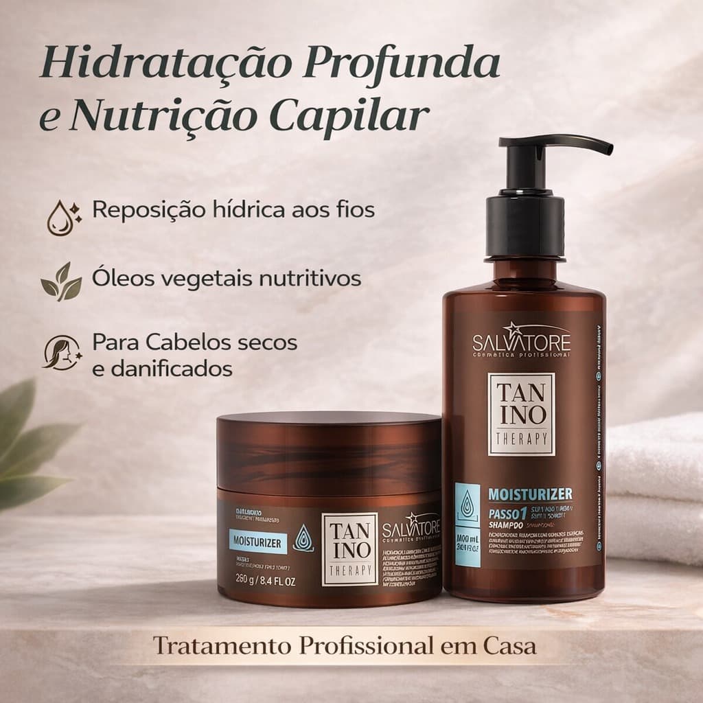 Kit Salvatore Tanino Therapy Moisturizer Shampoo 300ml Máscara 250g Cabelos Secos Danificados