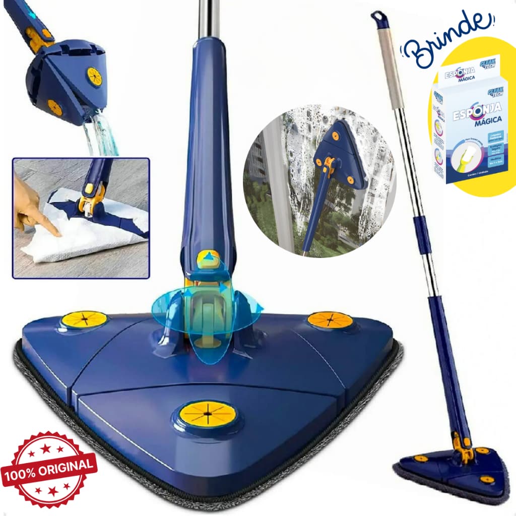 Mop Giratório Limpeza Esfregão Rodo Mágico Banheiro Chão Janela Faxina ORIGINAL Top House + BRINDE
