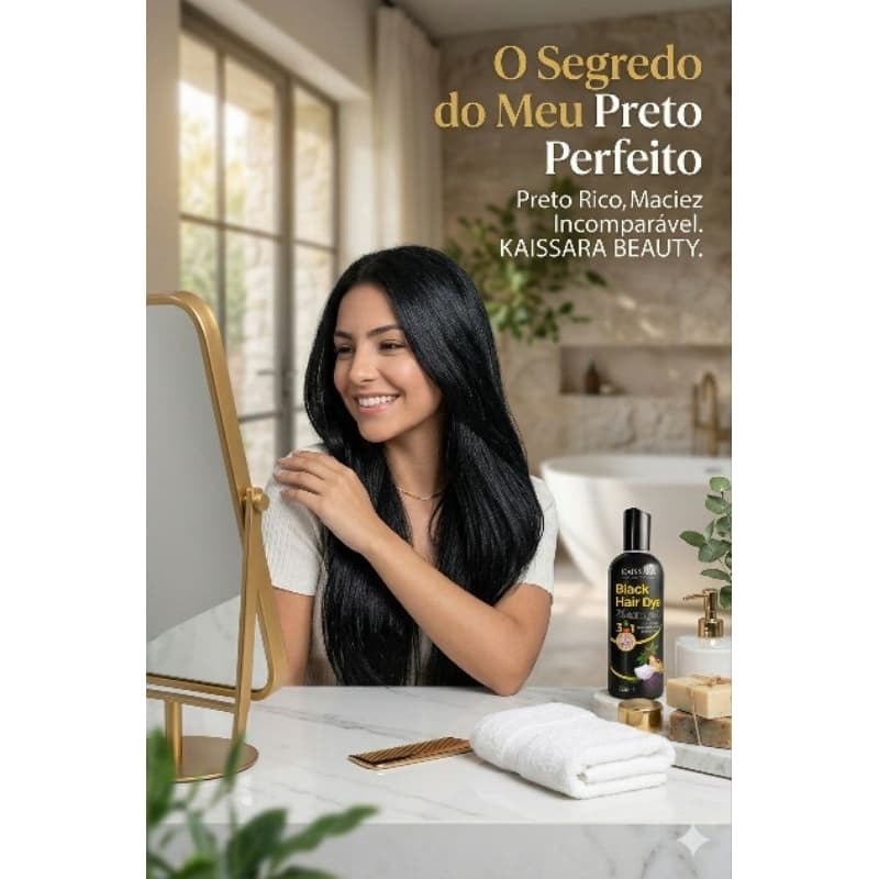 Black Hair Dye 250ml – Shampoo Tonalizante Preto para Cabelos Radiantes