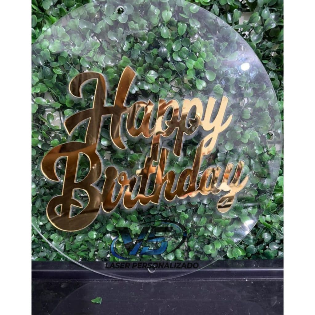 Placa de Acrílico Cristal + Espelhado Happy Birthday – Decoração Festa Mesa Display