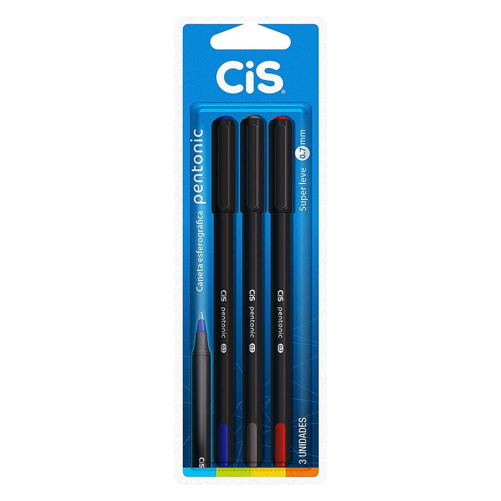 Caneta Esferográfica Pentonic 0.7mm Ponta Fina Cis 03 Cores