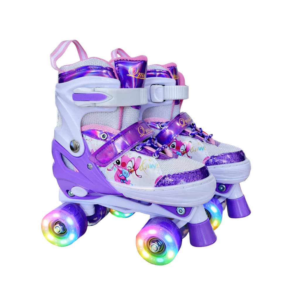 Patins Quad 4 Rodas Desenho Stitch Infantil Tamanho Ajustável Regulável Rodinhas Com LED - LANÇAMENTO