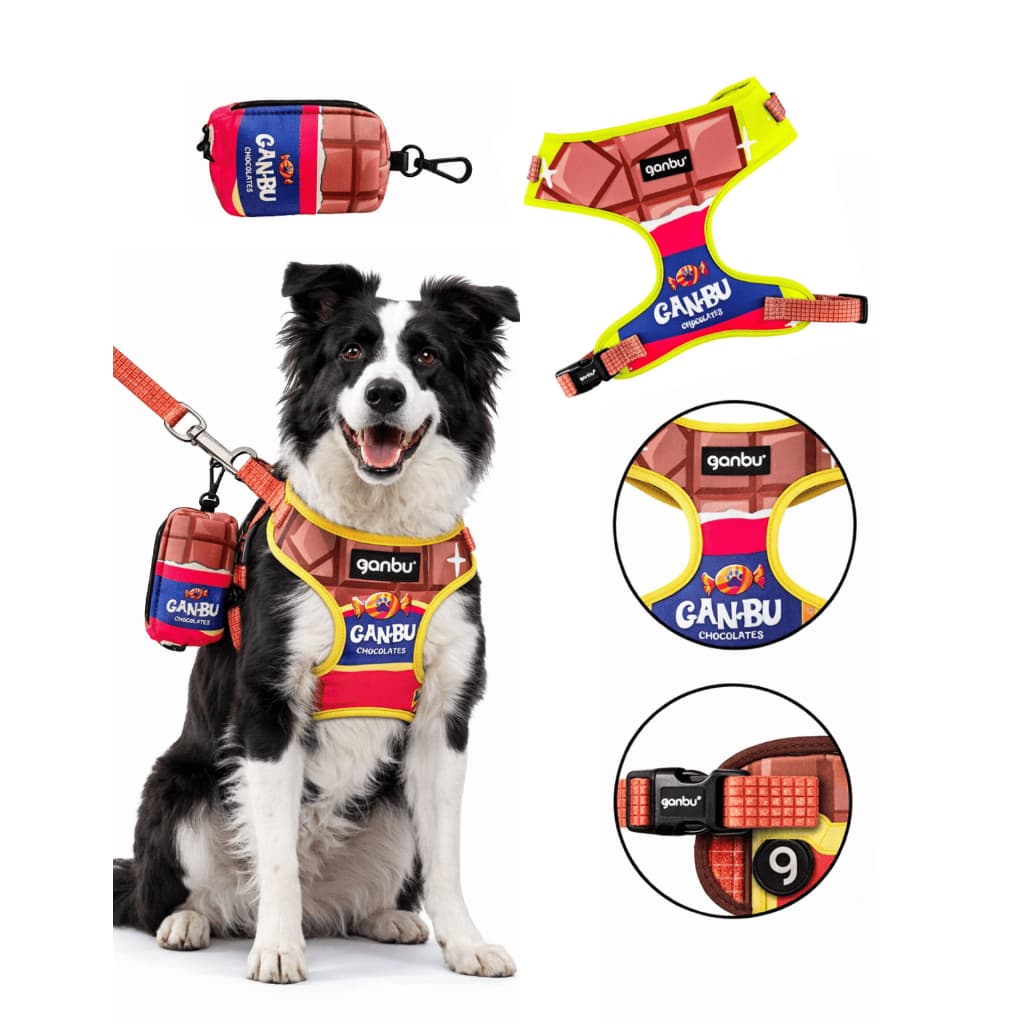 Kit Peitoral Coleira Guia e Bolsa Candy Pet Chocolate Ganbu