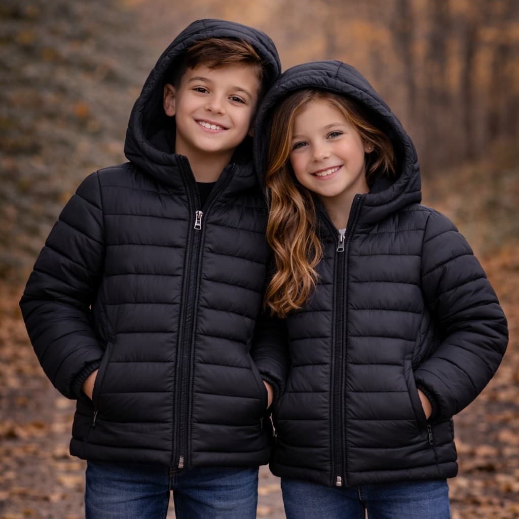 Jaqueta Puffer Infantil Unissex Bobojaco Juvenil Peluciada Capuz Removível Inverno Frio