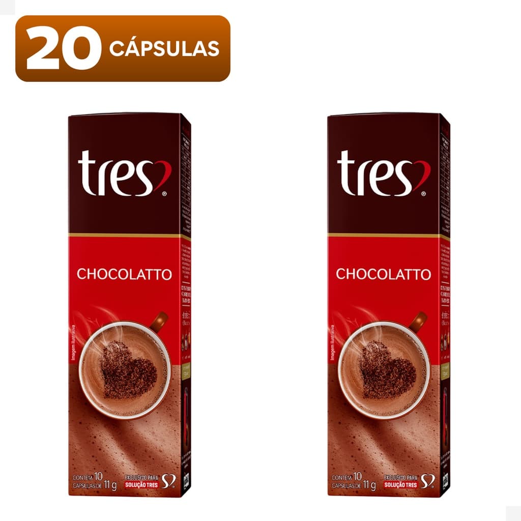 Kit com 20 Cápsulas Chocolatto Chocolate Quente levemente adocicado 3 Três Corações Envio Imediato
