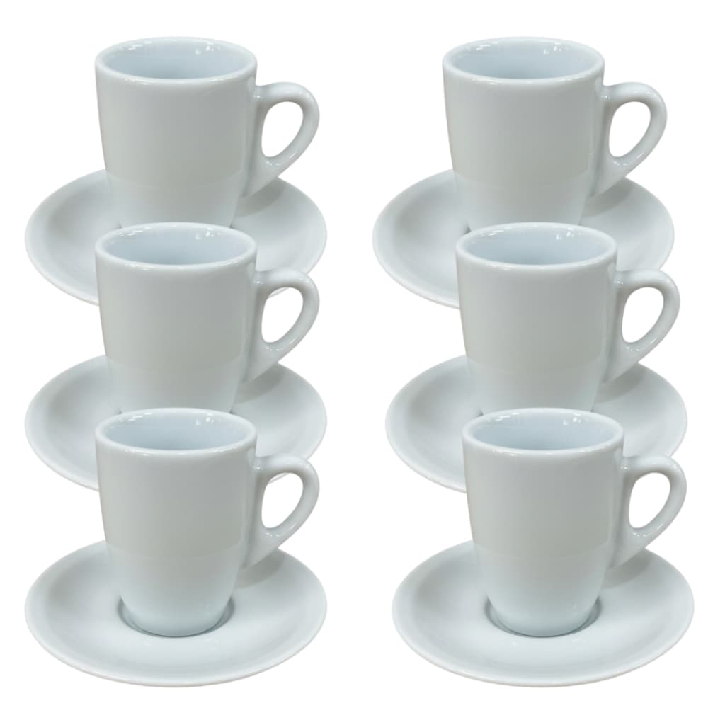 Jogo 6 xícaras de Café com pires - 80 ml cônica alta - Porcelana branca