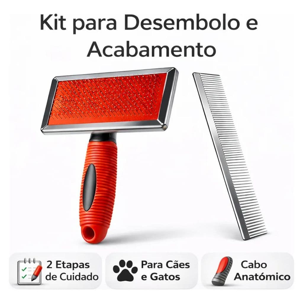 Escova Rasqueadeira Desembolador Tira Pelos P/ Cães Gatos + Pente Aço 61 Dentes Savana Pet Grooming