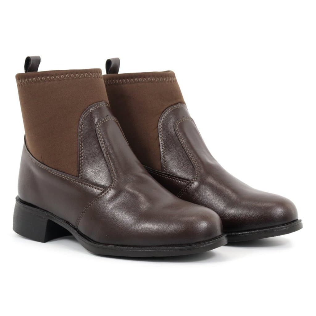 Bota Coturno Feminino Neoprene Café Salto Baixo Cano Curto Salto Grosso